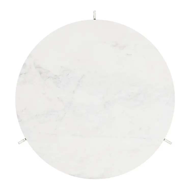 30" White and Silver Genuine Marble and Aluminum Round Cross Legs Coffee Table