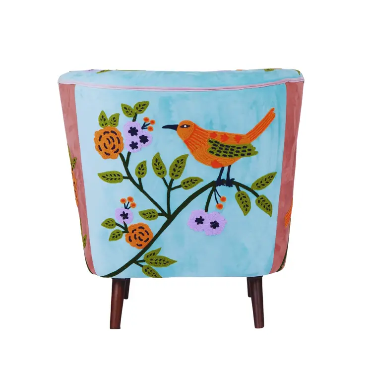 32" Blue Green Orange Pink and Brown Floral Arm Chair