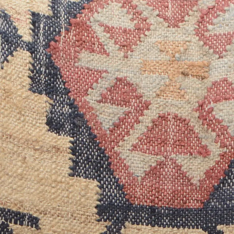 26" Beige Blue and Red  Jute Southwestern Wingback Chair