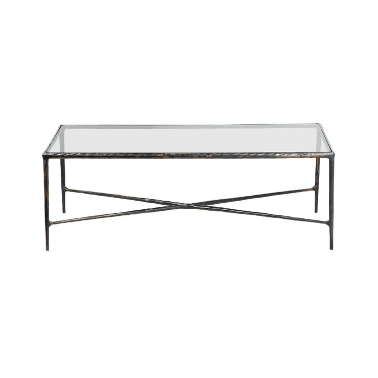 28" Clear And Brown Glass And Aluminum Coffee Table