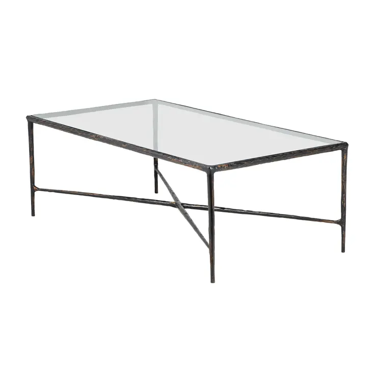 28" Clear And Brown Glass And Aluminum Coffee Table