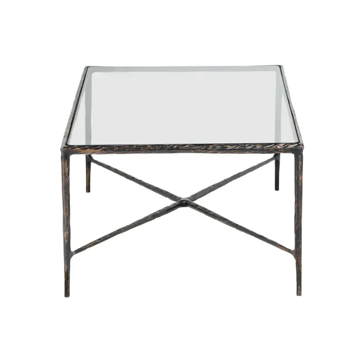 28" Clear And Brown Glass And Aluminum Coffee Table