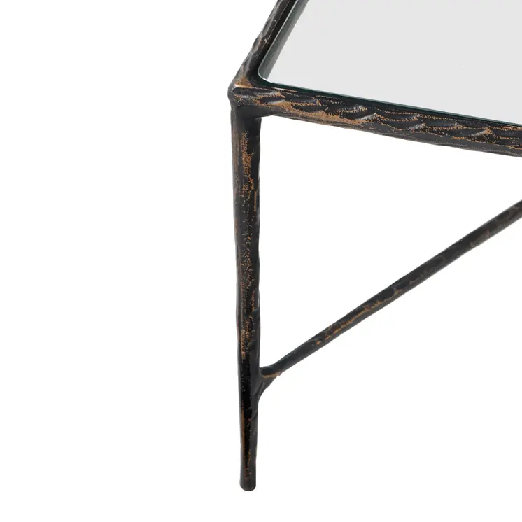 28" Clear And Brown Glass And Aluminum Coffee Table