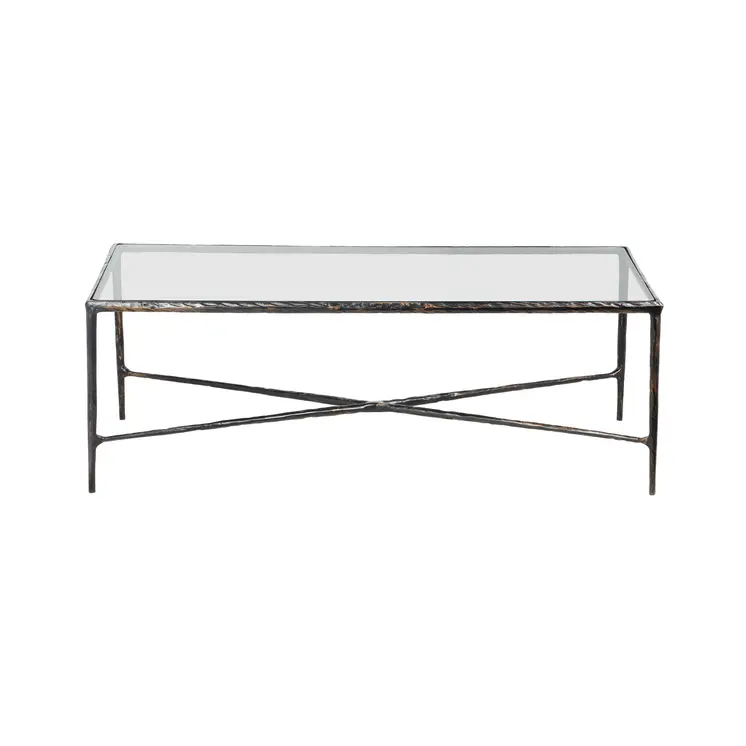 28" Clear And Brown Glass And Aluminum Coffee Table