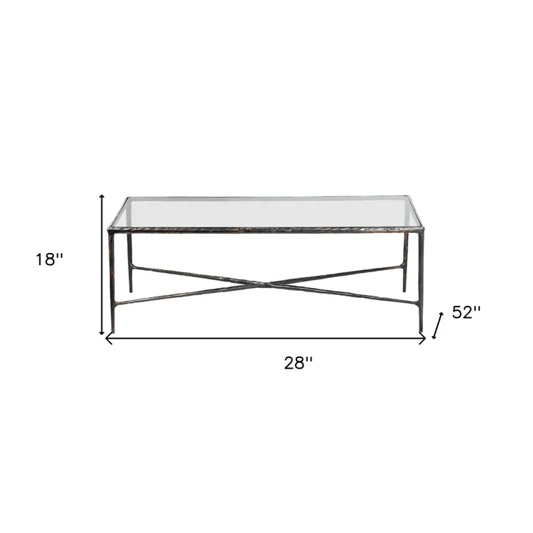 28" Clear And Brown Glass And Aluminum Coffee Table