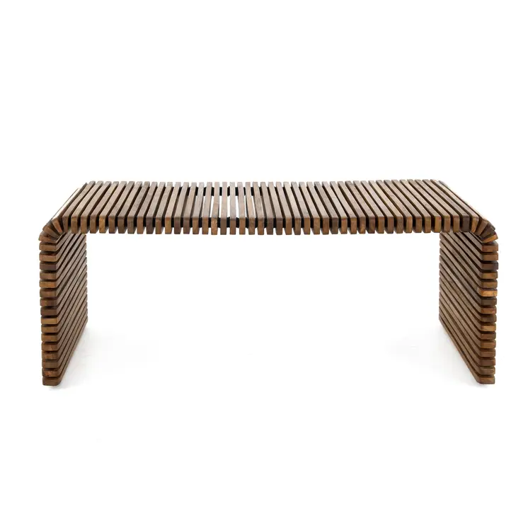 26" Brown Solid Wood Stripes Coffee Table