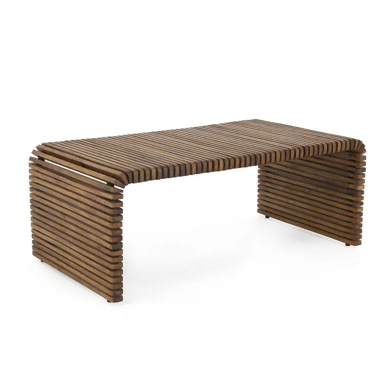 26" Brown Solid Wood Stripes Coffee Table