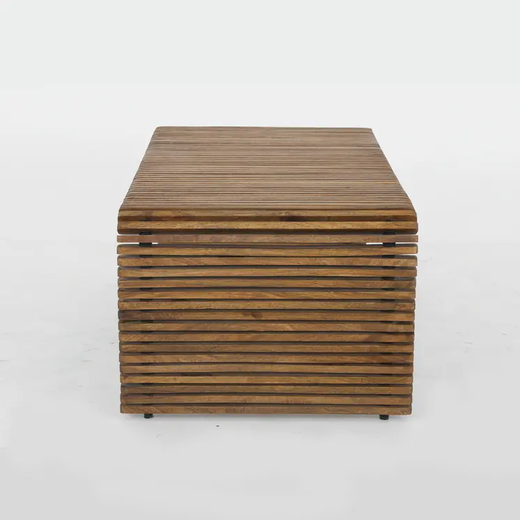 26" Brown Solid Wood Stripes Coffee Table