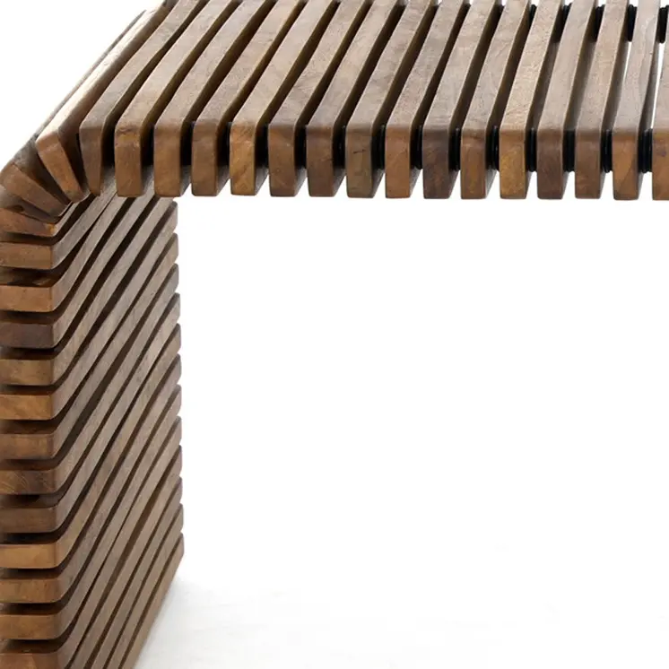 26" Brown Solid Wood Stripes Coffee Table