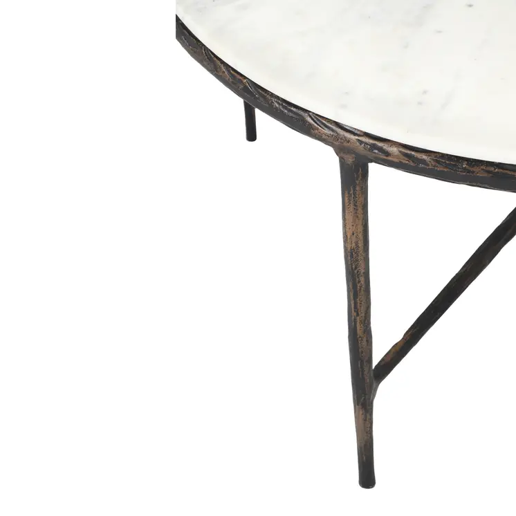 36" White And Brown Genuine Marble And Aluminum Round Coffee Table
