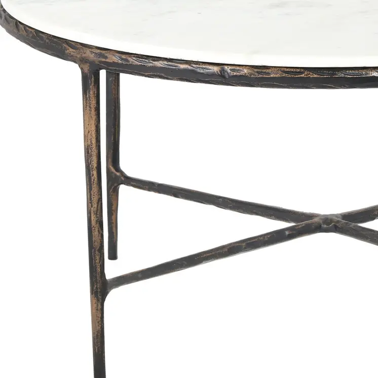 36" White And Brown Genuine Marble And Aluminum Round Coffee Table