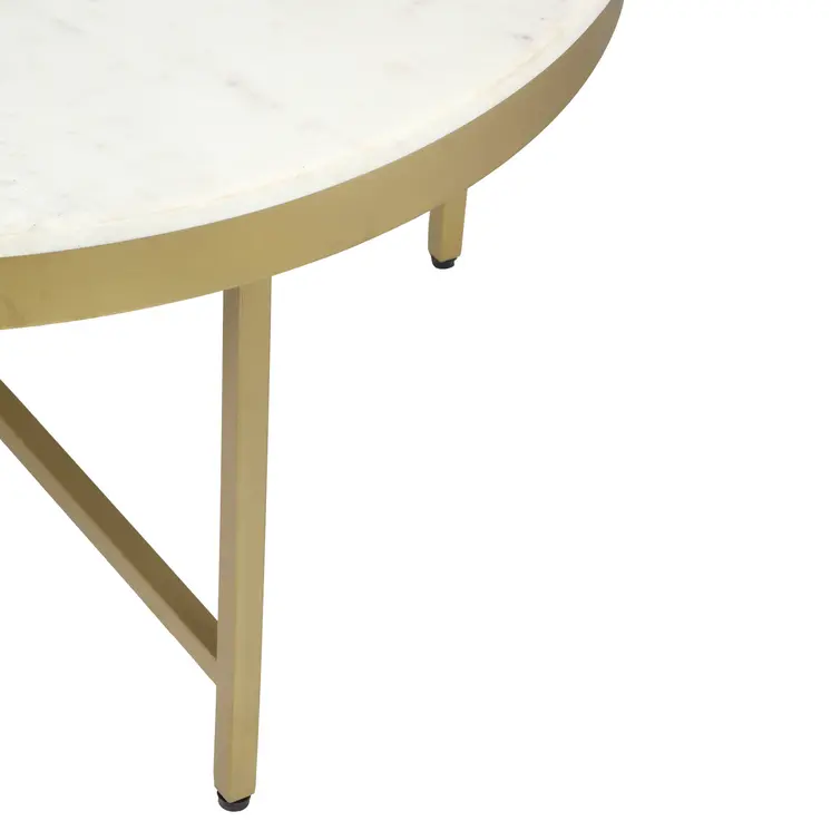 36" White And Gold Genuine Marble And Steel Round Coffee Table