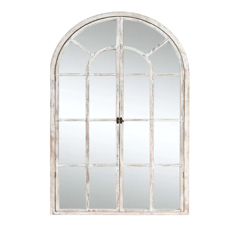 36" White Arch Wood Framed Standing Mirror