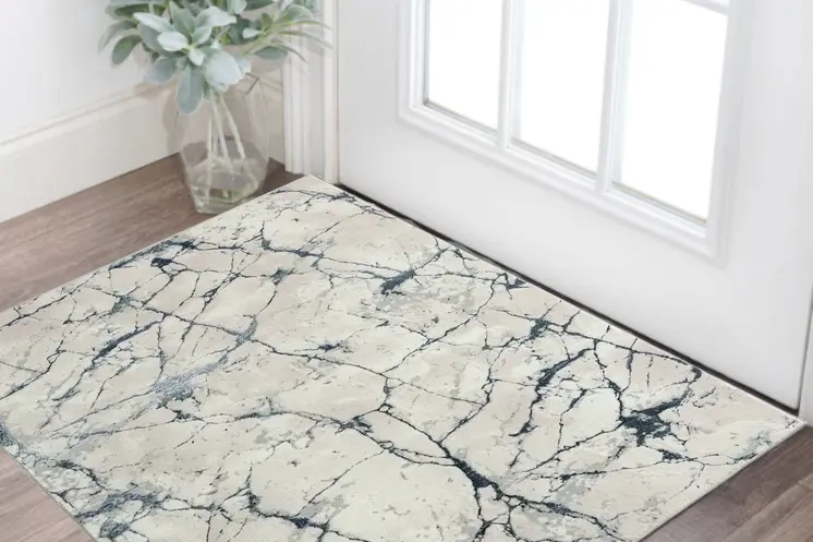 2' X 3' Blue and Gray Abstract Area Rug