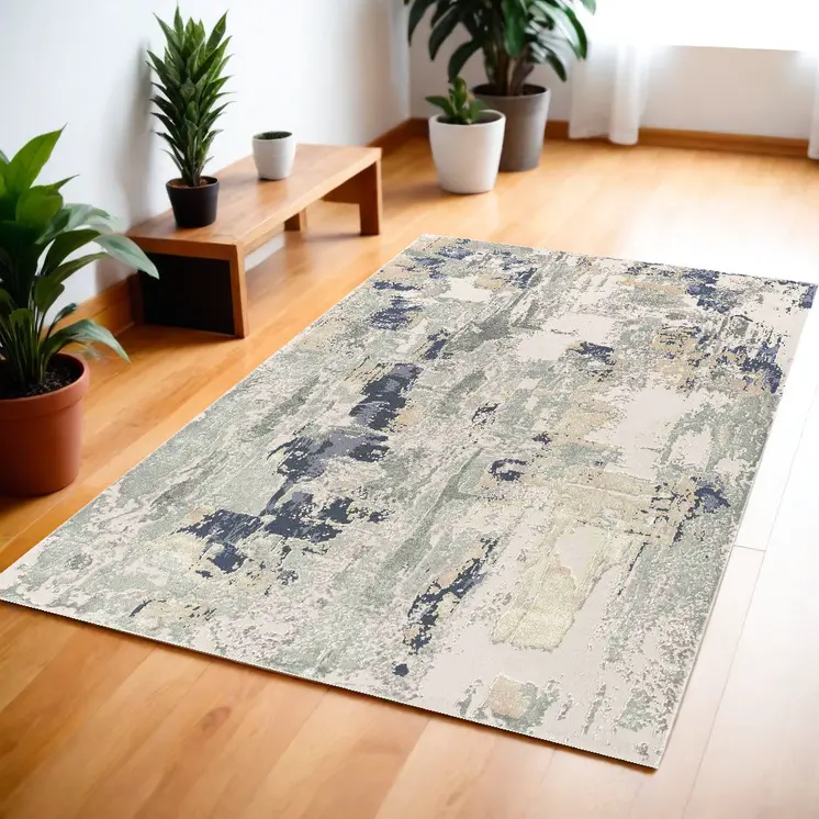 4' X 6' Blue and Gray Abstract Area Rug