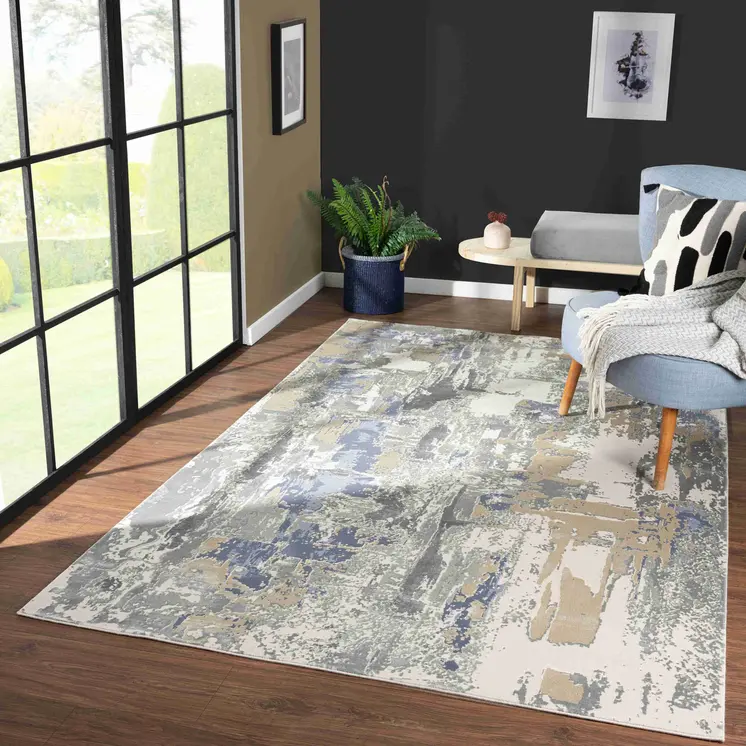 4' X 6' Blue and Gray Abstract Area Rug