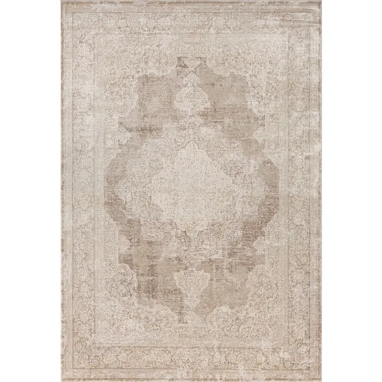 4' X 6' Beige and Ivory Medallion Area Rug