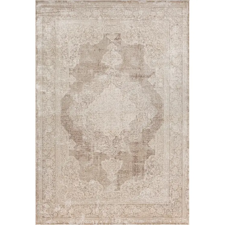 4' X 6' Beige and Ivory Medallion Area Rug