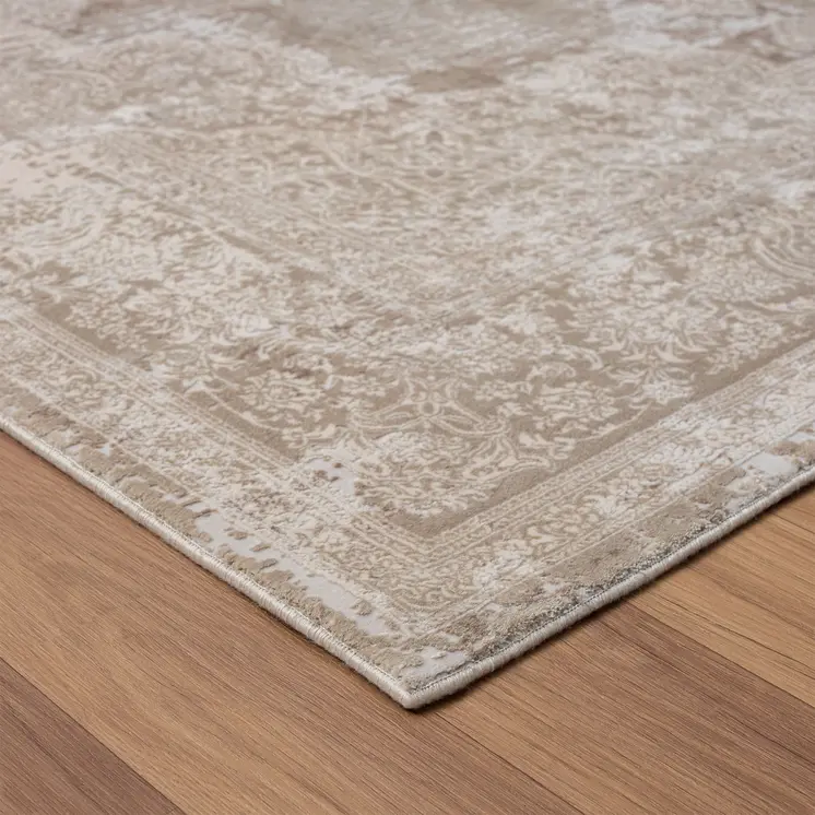 4' X 6' Beige and Ivory Medallion Area Rug