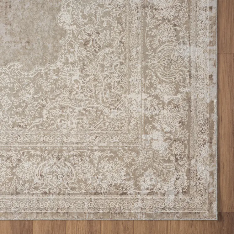 4' X 6' Beige and Ivory Medallion Area Rug