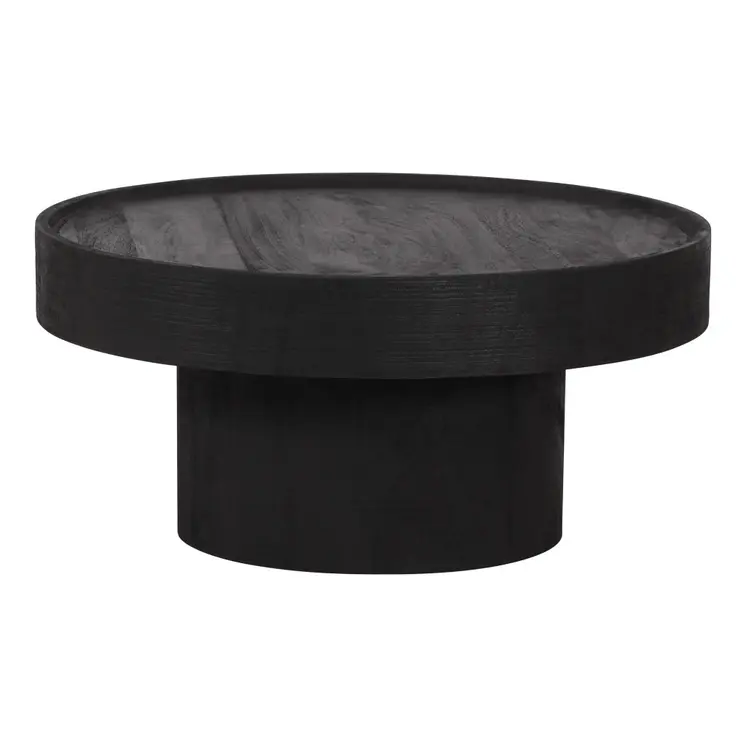 28" Black Solid Wood Round Pedestal Coffee Table