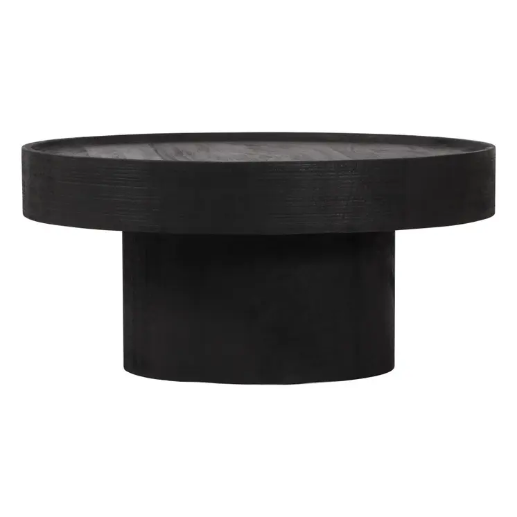 28" Black Solid Wood Round Pedestal Coffee Table