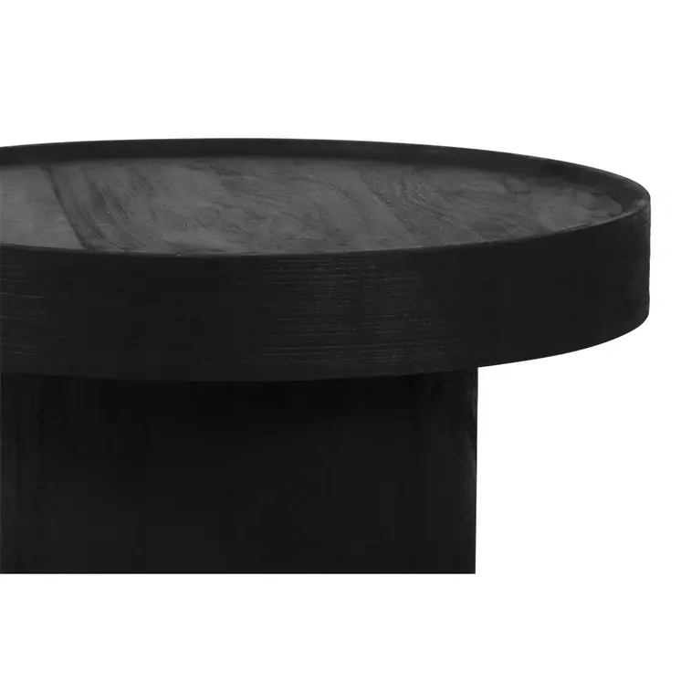 28" Black Solid Wood Round Pedestal Coffee Table