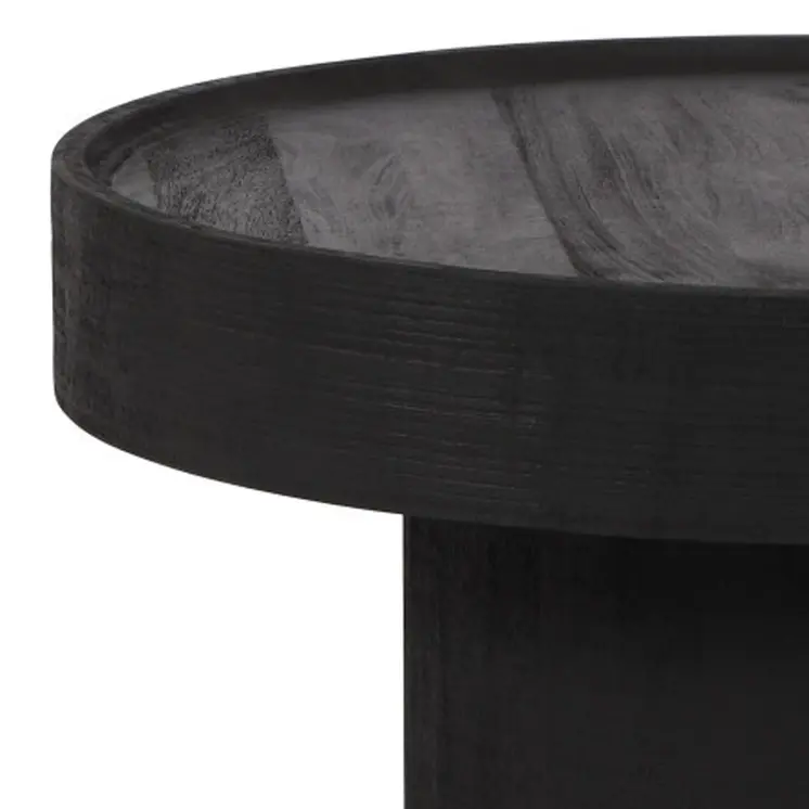 28" Black Solid Wood Round Pedestal Coffee Table