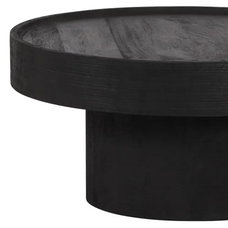 28" Black Solid Wood Round Pedestal Coffee Table