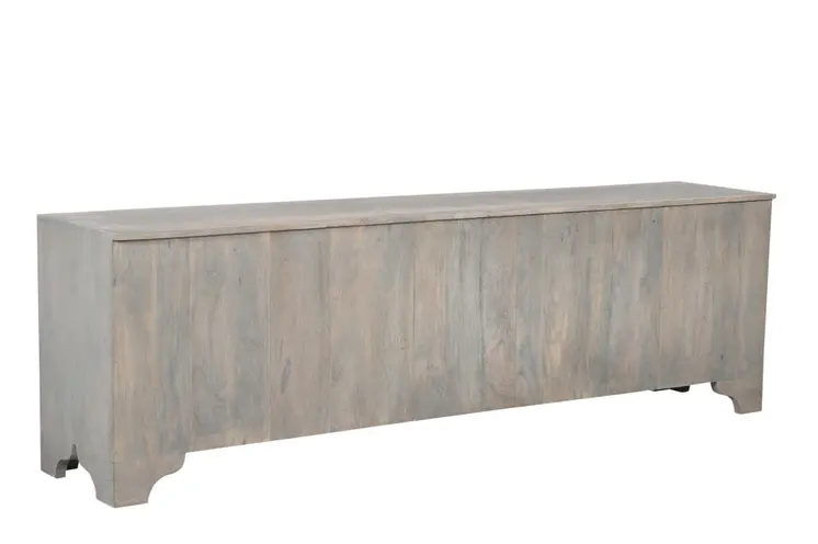 79" Gray Carved Scrollwork Distressed Solid Wood Enclosed Storage TV Stand
