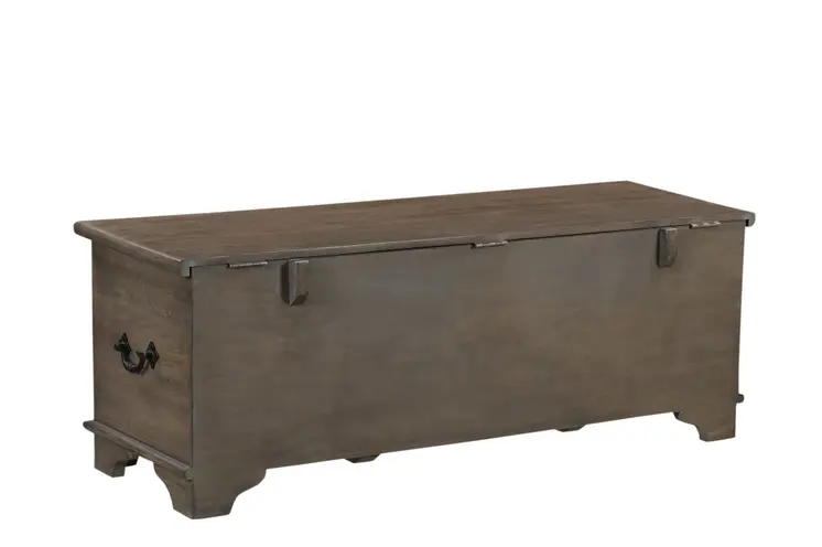 54" Brown Carved Floral Solid Wood Storage Ottoman