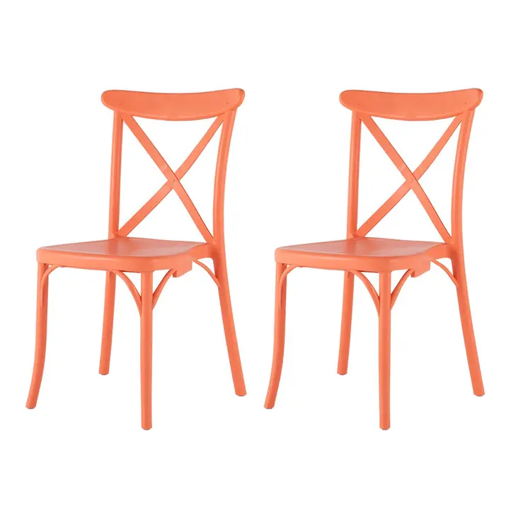 Set of Four 21" Salmon Heavy Duty Plastic Outdoor Stacking Dining Chairs