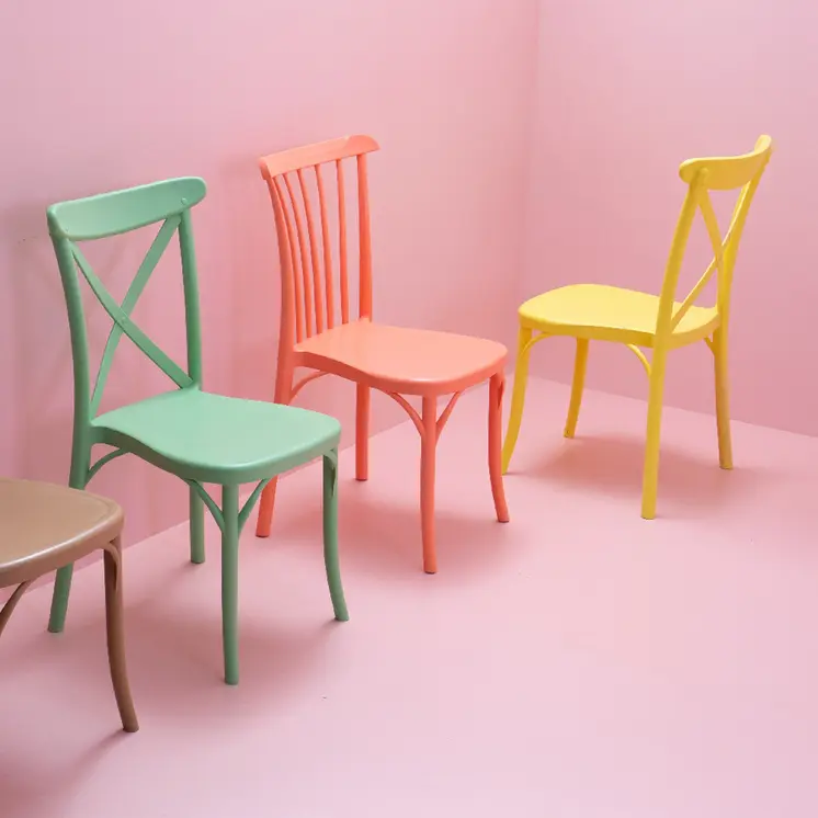 Set of Four 21" Salmon Heavy Duty Plastic Outdoor Stacking Dining Chairs