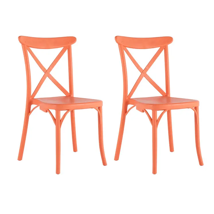 Set of Four 21" Salmon Heavy Duty Plastic Outdoor Stacking Dining Chairs