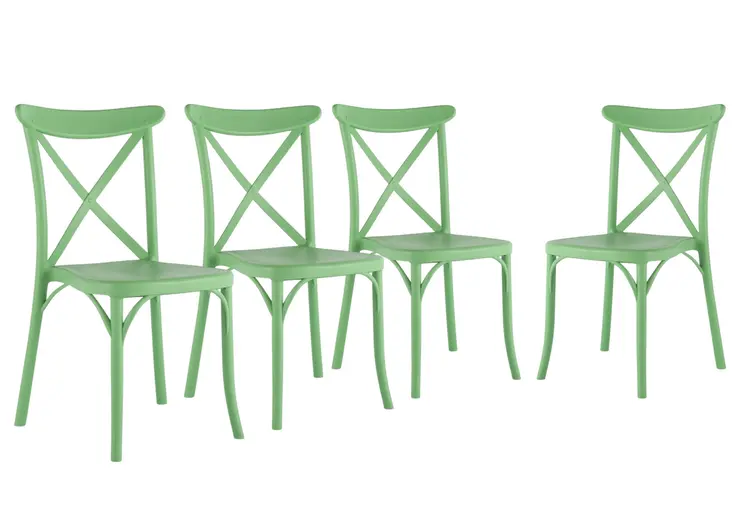 Set of Four 21" Green Heavy Duty Plastic Outdoor Stacking Dining Chairs