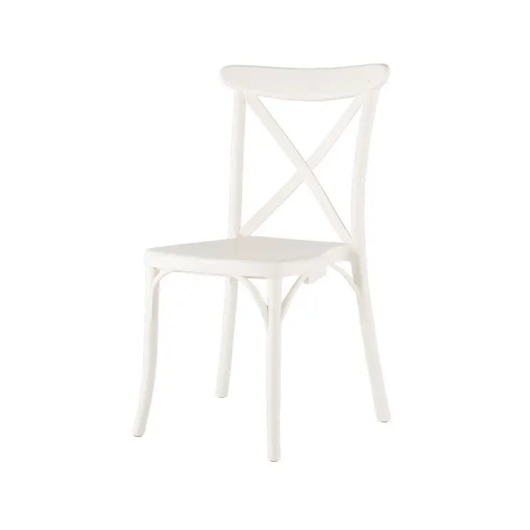 Set of Four 21" White Heavy Duty Plastic Outdoor Stacking Dining Chairs