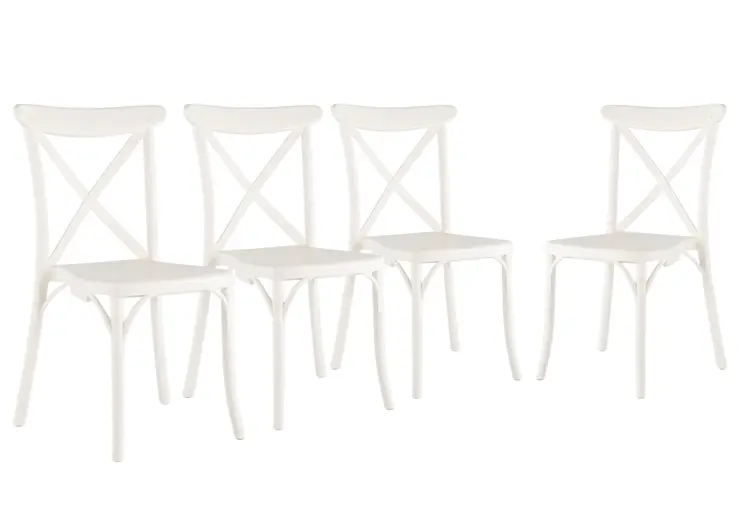 Set of Four 21" White Heavy Duty Plastic Outdoor Stacking Dining Chairs