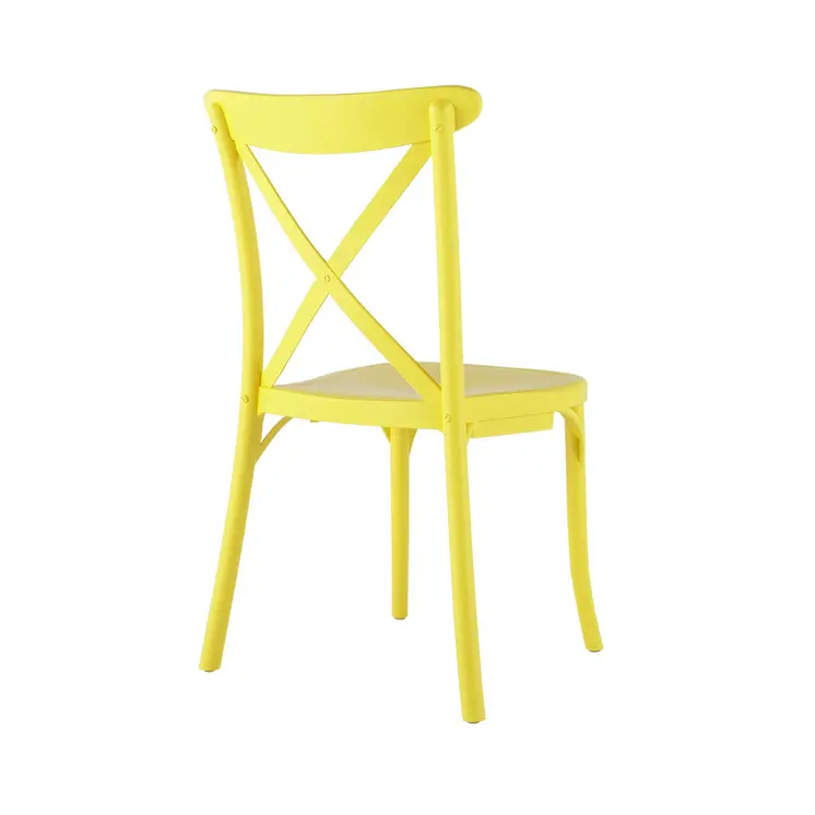 Set of Four Yellow Heavy Duty Plastic Cross Back Dining Side Chairs