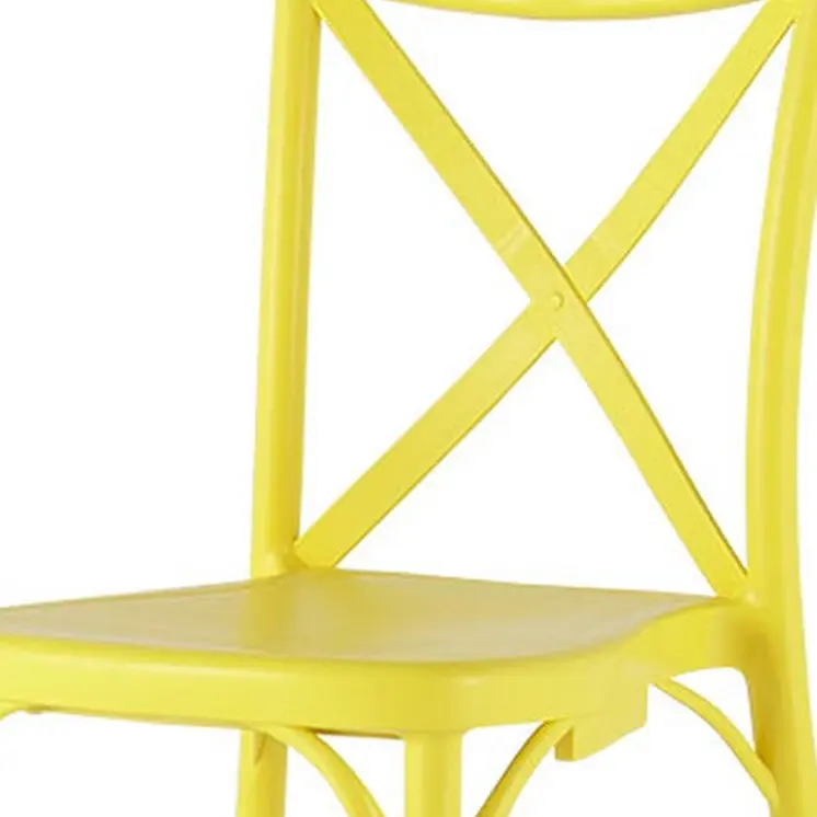 Set of Four Yellow Heavy Duty Plastic Cross Back Dining Side Chairs