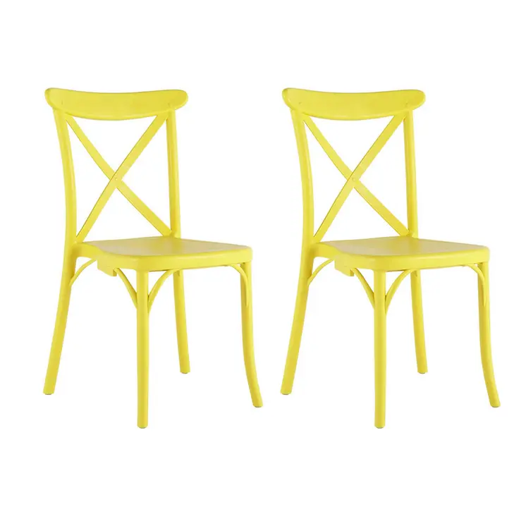 Set of Four Yellow Heavy Duty Plastic Cross Back Dining Side Chairs