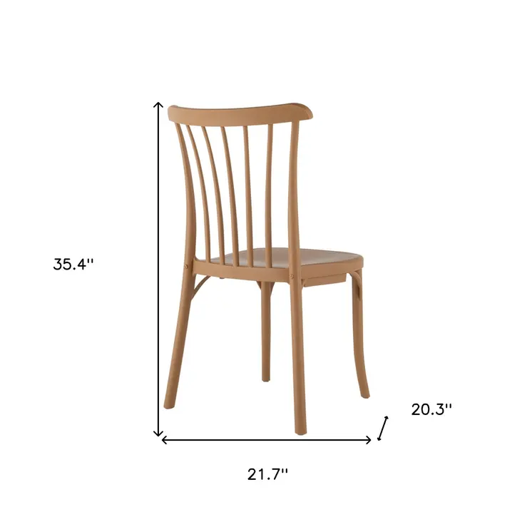 Set of Four Tan Heavy Duty Plastic Slat Back Dining Side Chairs