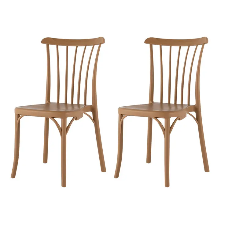 Set of Four Tan Heavy Duty Plastic Slat Back Dining Side Chairs