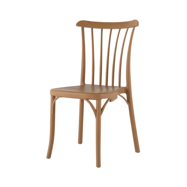 Set of Four Tan Heavy Duty Plastic Slat Back Dining Side Chairs