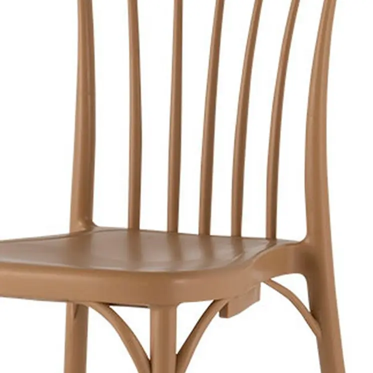 Set of Four Tan Heavy Duty Plastic Slat Back Dining Side Chairs