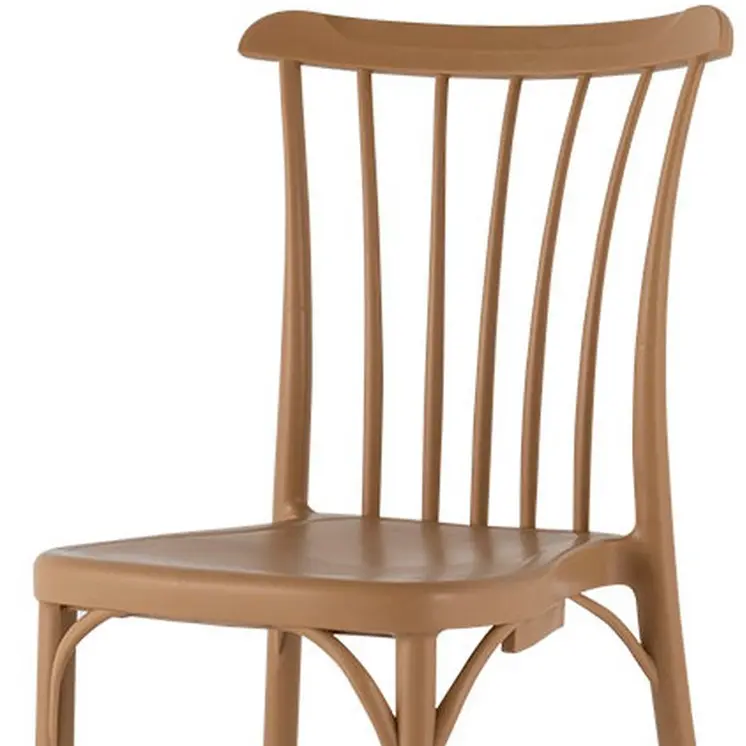 Set of Four Tan Heavy Duty Plastic Slat Back Dining Side Chairs