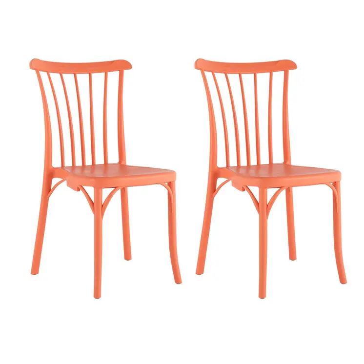 Set of Four 22" Salmon Heavy Duty Plastic Outdoor Stacking Dining Chairs