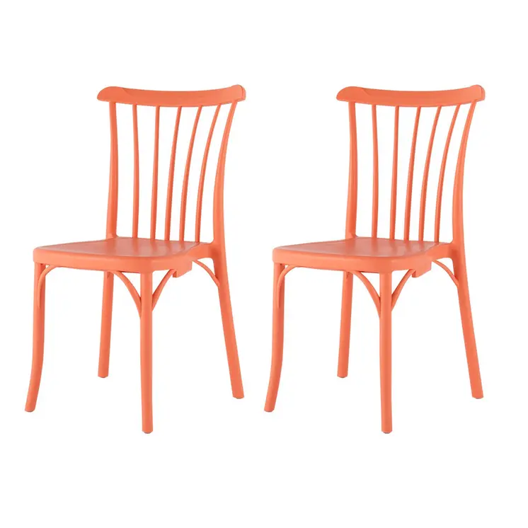 Set of Four 22" Salmon Heavy Duty Plastic Outdoor Stacking Dining Chairs