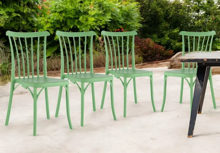 Set of Four 22" Green Heavy Duty Plastic Outdoor Stacking Dining Chairs