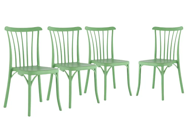 Set of Four 22" Green Heavy Duty Plastic Outdoor Stacking Dining Chairs