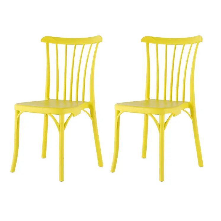 Set of Four 22" Yellow Heavy Duty Plastic Outdoor Stacking Dining Chairs